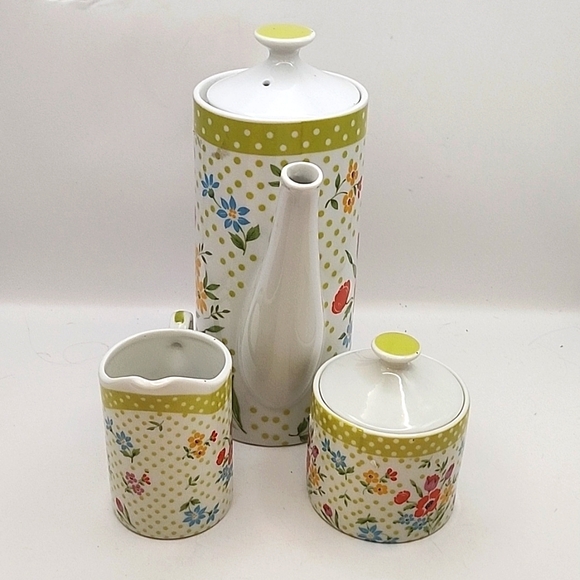 Vintage MilleFleur Avant Garde Coffee Pot and Cream & sugar Made in Japan - Picture 2 of 14